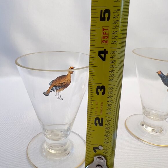 Hand-Painted Vintage Bird Glasses Set of 6 Gold Rim 4 oz Signed Base 3 1/2" H - Picture 10 of 11